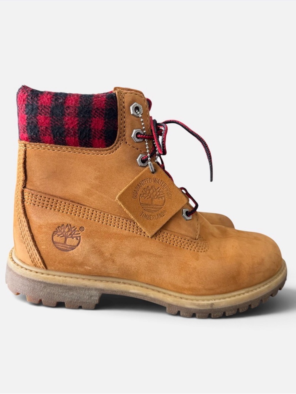 Timberland Heritage Buffalo Check Boots Women's Size 7 Wheat Plaid Waterproof